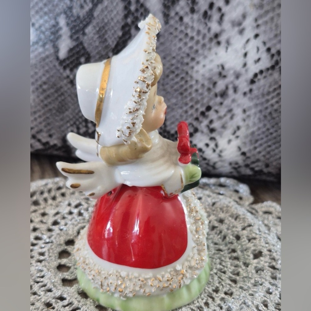 Lefton Christmas Girl Bell Figurine MCM 1950s Vintage Angel Sugared Trim w gift - Picture 7 of 7